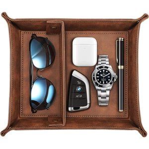Valet Tray Desktop Storage Organizer – Removable 2 Compartments Catchall Tray